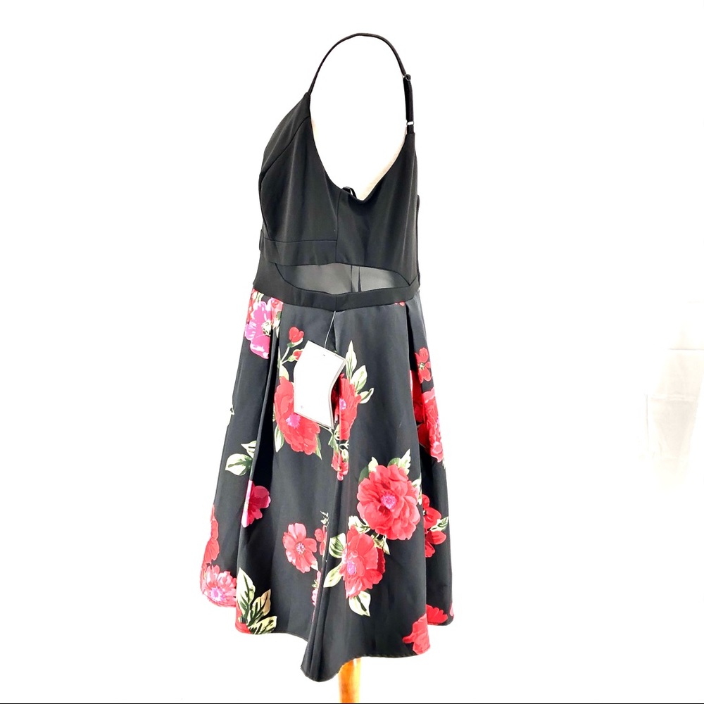 B. Darlin Black Floral Print Fit and Flare Dress - Picture 3 of 7